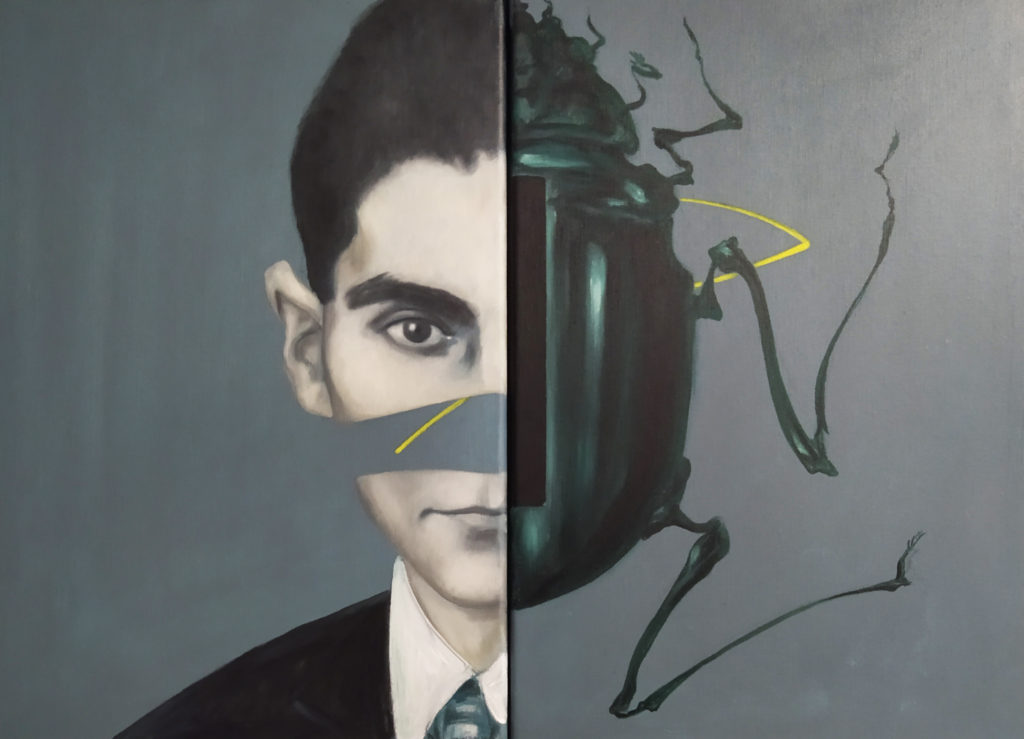 Franz Kafka / 2009 / huile sur toile encadrement boite américaine / H. 50 : L. 81 cm